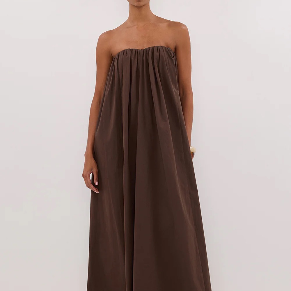 DISSH Roisin Bitter Choc Cotton Strapless Maxi Dress